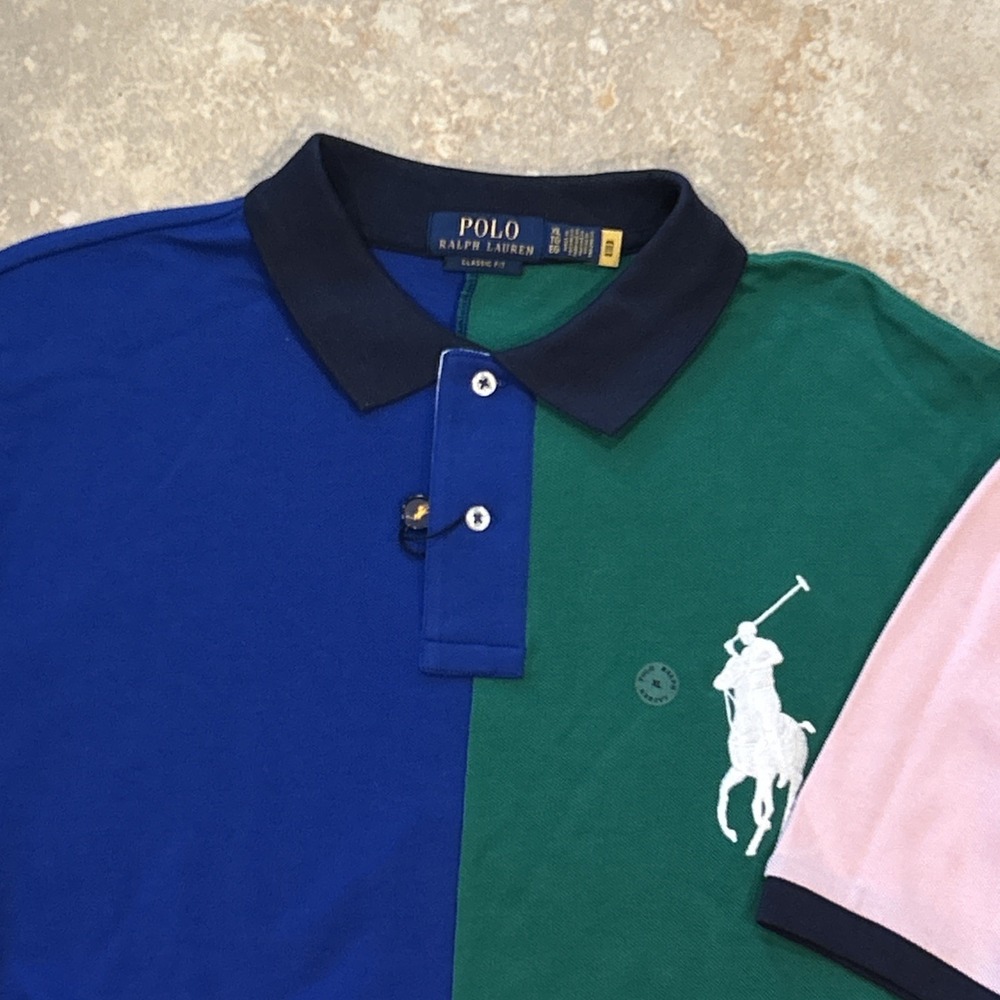 Polo Ralph Lauren Shirt Mens XL Multi Colorblock Big Pony Mesh Pique Player Polo
